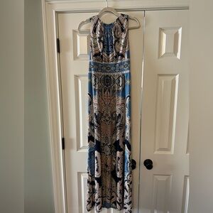 London Times Blue Paisley Maxi Dress with Cream and Pink Accents